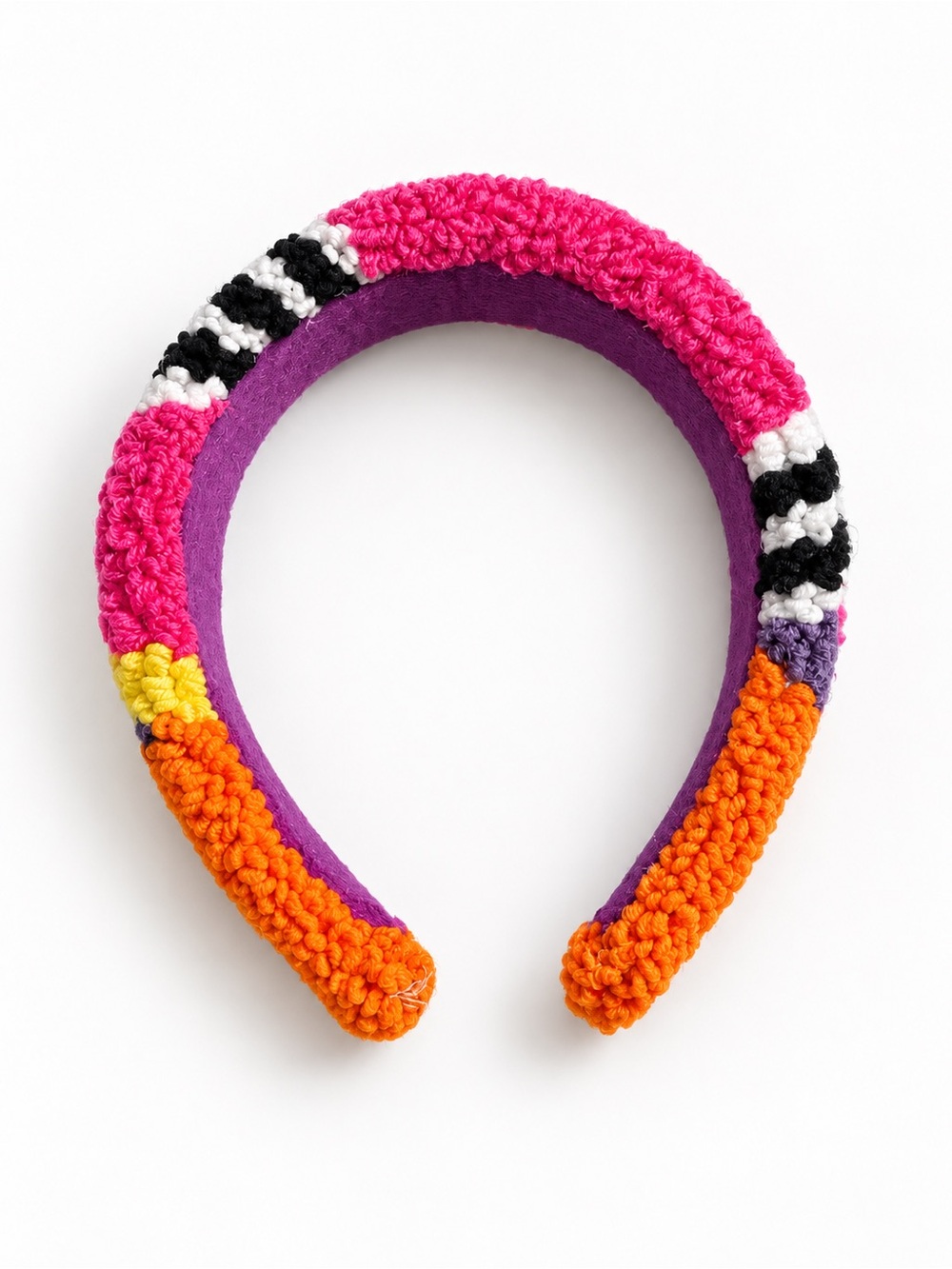 Colorblock Crochet Padded Headband - Pink, Orange & Purple